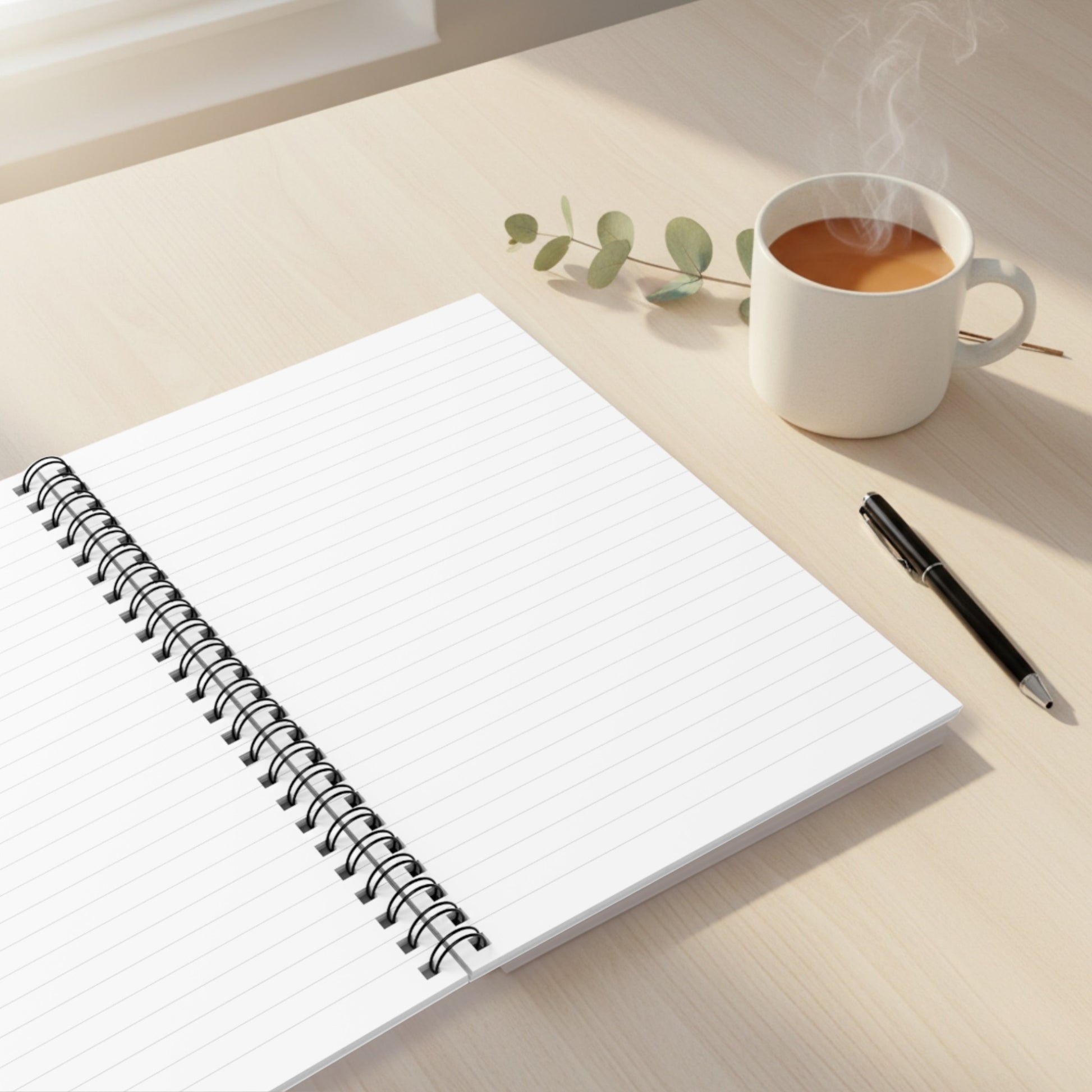 Lined interior pages of Focus on the Good spiral notebook designed for daily journaling and productivity.